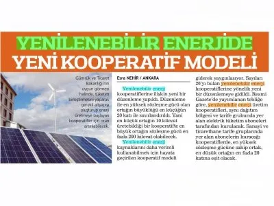 YENİLENEBİLİR ENERJİDE YENİ KOOPERATİF MODELİ (HABERTÜRK)
