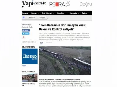 “TREN KAZASININ GÖRÜNMEYEN YÜZÜ: BAKIM VE KONTROL ZAFİYETİ” (YAPİ.COM.TR)