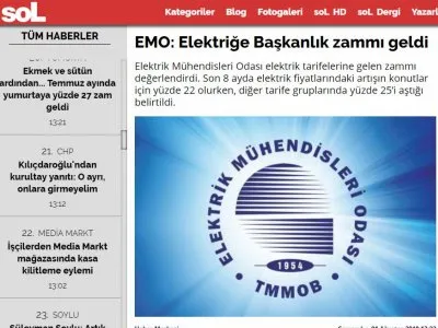 EMO: ELEKTRİĞE BAŞKANLIK ZAMMI GELDİ (HABERSOL.ORG.TR)