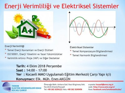ENERJİ VERİMLİLİĞİ VE ELEKTRİKSEL SİSTEMLER KONULU SEMİNER ŞUBEMİZ TARAFINDAN KOCAELİ ÇARŞI YAPI İÇİ`NDE DÜZENLENECEKTİR