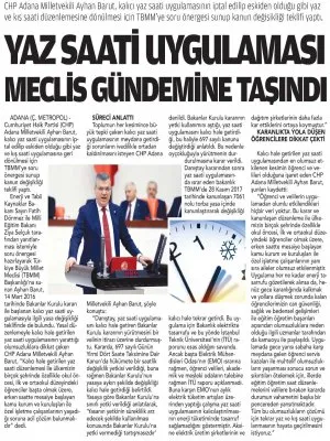 YAZ SAATİ UYGULAMASI MECLİS GÜNDEMİNE TAŞINDI (ÇUKUROVA METROPOL)
