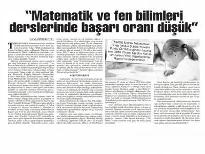 `MATEMATİK VE FEN BİLİMLERİ DERSLERİNDE BAŞARI ORANI DÜŞÜK (BAŞKENT GAZETESİ, 19.09.2018)