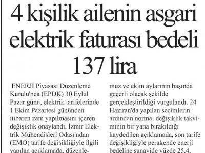 4 KİŞİLİK AİLENİN ASGARİ ELEKTRİK FATURASI BEDELİ 137 LİRA (MİLLETİN SESİ)