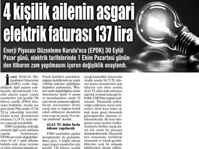 4 KİŞİLİK AİLENİN ASGARİ ELEKTRİK FATURASI 137 LİRA (ERZURUM PUSULA)