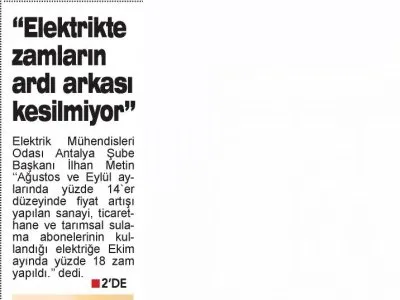 ELEKTRİKTE ZAMLARIN ARDI ARKASI KESİLMİYOR (ANTALYA SON HABER - 03.10.2018)