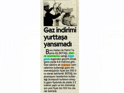GAZ İNDİRİMİ YURTTAŞA YANSIMADI (CUMHURİYET, 01.11.2018)