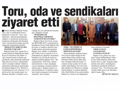 FATMA TORU`DAN ODA VE SENDİKALARA ZİYARET (KONYA HAKİMİYET, 07.11.2018)