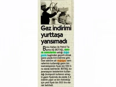 GAZ İNDİRİMİ YURTTAŞA YANSIMADI (CUMHURİYET, 01.11.2018)