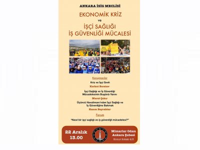 ANKARA İSİG MECLİSİ TARAFINDAN EKONOMİK KRİZ VE İŞÇİ SAĞLIĞI İŞ GÜVENLİĞİ MÜCADELESİ PANELİ DÜZENLENİYOR