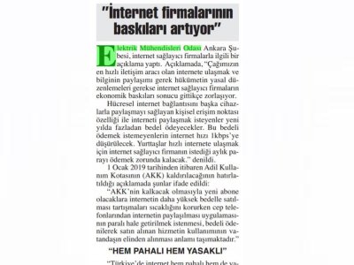 İNTERNET FİRMALARININ BASKILARI ARTIYOR (BAŞKENT GAZETESİ, 27.12.2018)