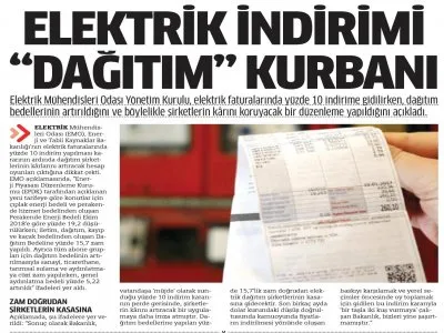 ELEKTRİK İNDİRİMİ `DAĞITIM` KURBANI (MİLLİ GAZETE)