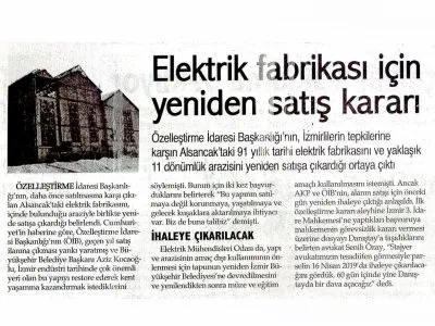 ELEKTRİK FABRİKASI İÇİN YENİDEN SATIŞ KARARI (9 EYLÜL)
