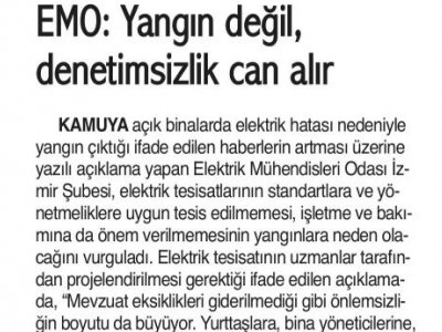 EMO: YANGIN DEĞİL DENETİMSİZLİK CAN ALIR (9 EYLÜL GAZETESİ)