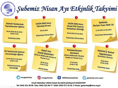 ŞUBEMİZ 2019 NİSAN AYI ETKİNLİK TAKVİMİ