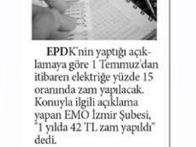 ELEKTRİK ARTIK YÜZDE 15 DAHA PAHALI (AYDIN MANŞET)