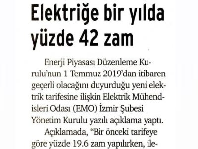 ELEKTRİĞE BİR YILDA YÜZDE 42 ZAM (YENİ YAŞAM)