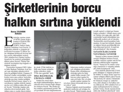 ELEKTRİK ŞİRKETLERİNİN BORCU HALKIN SIRTINA YÜKLENDİ (GÜNLÜK EVRENSEL, 29.06.2019)