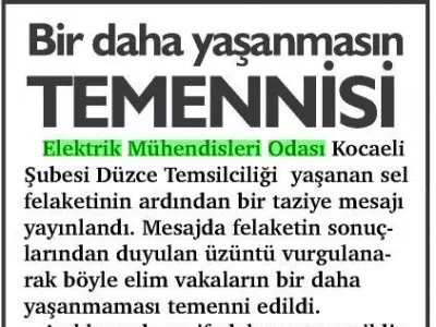 DÜZCE DAMLA: BİR DAHA YAŞANMASIN TEMENNİSİ
