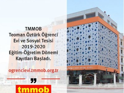 TMMOB TEOMAN ÖZTÜRK ÖĞRENCİ EVİ 2019-2020 DÖNEMİ KAYIT BAŞVURULARI BAŞLADI