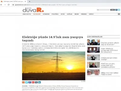 ELEKTRİĞE YÜZDE 14.9`LUK ZAM YARGIYA TAŞINDI (GAZETEDUVAR.COM)