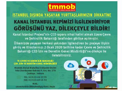 TMMOB`DEN ÇAĞRI: KANAL HEPİMİZİ İLGİLENDİRİYOR GÖRÜŞÜNÜ YAZ, DİLEKÇEYLE BİLDİR!