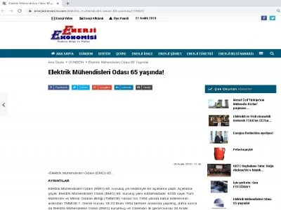 ELEKTRİK MÜHENDİSLERİ ODASI 65 YAŞINDA! (ENERJİEKONOMİSİ.COM)