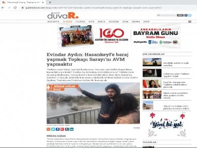 EVİNDAR AYDIN: HASANKEYFE BARAJ YAPMAK TOPKAPI SARAYINI AVM YAPMAKTIR (GAZETEDUVAR.COM.TR)