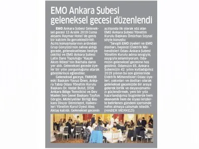 EMO ANKARA ŞUBESİ GELENEKSEL GECESİ... (TİCARİ HAYAT, 17.12.2019)