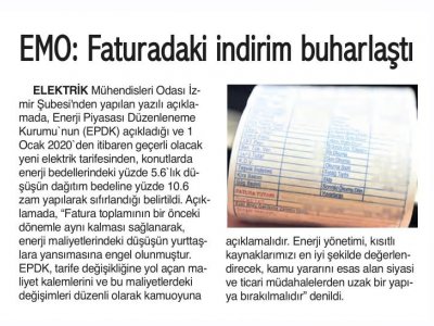 EMO: FATURADAKİ İNDİRİM BUHARLAŞTI (9 EYLÜL GAZETESİ)