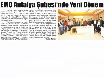 EMO ANTALYA ŞUBESİNDE YENİ DÖNEM (TOROS GAZETESİ - 23.01.2020)