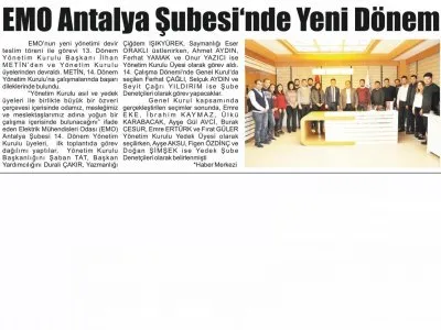 EMO ANTALYA ŞUBESİNDE YENİ DÖNEM (TOROS GAZETESİ - 23.01.2020)