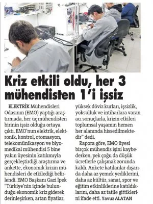 KRİZ ETKİLİ OLDU, HER 3 MÜHENDİSTEN 1 `İ İSSİZ (SÖZCÜ)