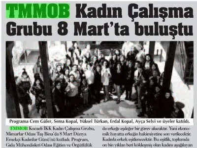 ÇAĞDAŞ KOCAELİ : TMMOB KADIN ÇALIŞMA GRUBU 8 MART TA BULUŞTU