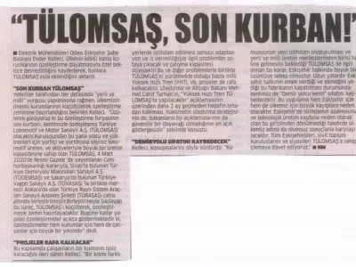 TÜLOMSAŞ SON KURBAN (İSTİKBAL GAZETESİ 10.03.2020)