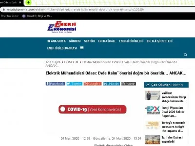 ELEKTRİK MÜHENDİSLERİ ODASI: EVDE KALIN` ÖNERİSİ DOĞRU BİR ÖNERİDİR... ANCAK... (ENERJİEKONOMİSİ.COM)