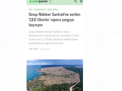 SİNOP NÜKLEER SANTRALİNE VERİLEN ÇED OLUMLU RAPORU YARGIYA TAŞINIYOR (YESİLGAZETE.COM)