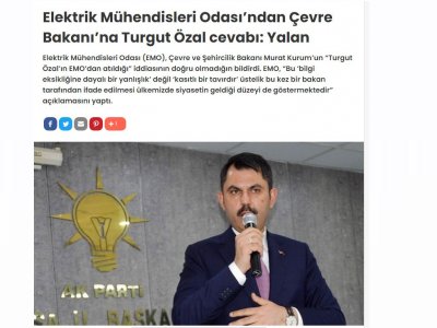 ELEKTRİK MÜHENDİSLERİ ODASINDAN ÇEVRE BAKANINA TURGUT ÖZAL CEVABI: YALAN (BİRGUN.NET)