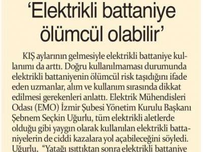 ELEKTRİKLİ BATTANİYE ÖLÜMCÜL OLABİLİR (İZGAZETE)