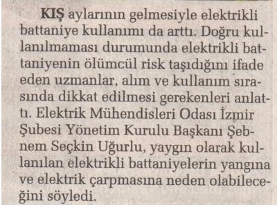 ELEKTRİKLİ BATTANİYELERİ DOĞRU KULLANIN (SABAH EGELİ)