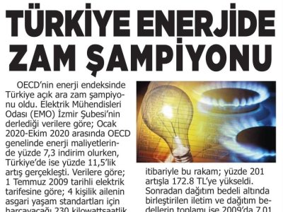 TÜRKİYE ENERJİDE ZAM ŞAMPİYONU (ADAPAZARI AKŞAM HABERLERİ)