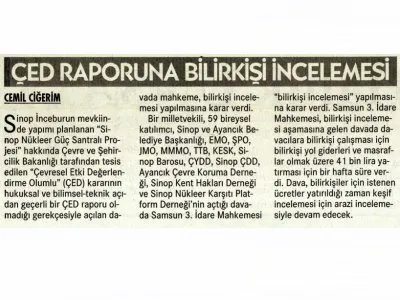 ÇED RAPORUNA BİLİRKİŞİ İNCELEMESİ (CUMHURİYET)
