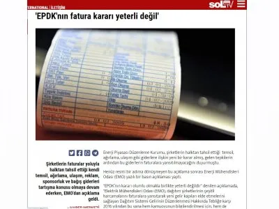 `EPDK`NIN FATURA KARARI YETERLİ DEĞİL` (SOL.ORG.TR)