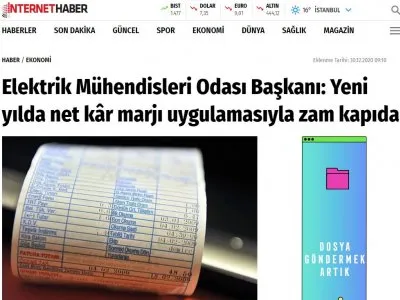 ELEKTRİK MÜHENDİSLERİ ODASI BAŞKANI: YENİ YILDA NET KâR MARJI UYGULAMASIYLA ZAM KAPIDA (İNTERNETHABER.COM)