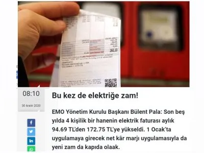 BU KEZ DE ELEKTRİĞE ZAM! (YURTGAZETESİ.COM.TR)
