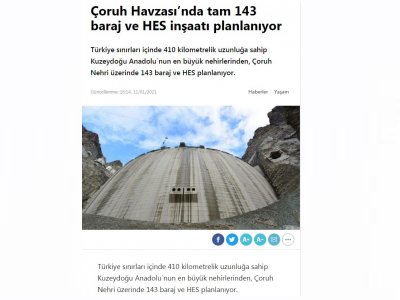 ÇORUH HAVZASINDA TAM 143 BARAJ VE HES İNŞAATI PLANLANIYOR (SOZCU.COM.TR)