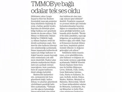 TMMOB`YE BAĞLI ODALAR TEK SES OLDU (BİRGÜN)