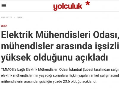 BASINDA ŞUBEMİZ: YOLCULUK HABER                                              `GENÇ MÜHENDİSLER ARASINDA İŞSİZLİK YÜKSEK`