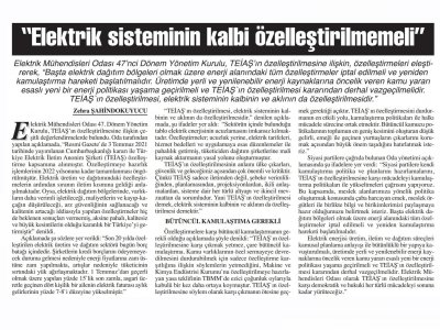 ELEKTRİK SİSTEMİNİN KALBİ ÖZELLEŞTİRİLMEMELİ (BAŞKENT GAZETESİ)