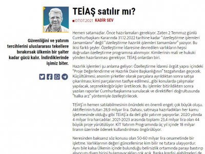 TEİAŞ SATILIR MI? /KADİR SEV (HABER.SOL.ORG.TR)