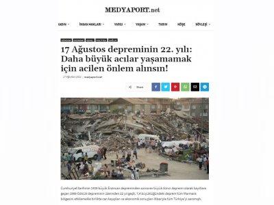 17 AĞUSTOS DEPREMİNİN 22. YILI: DAHA BÜYÜK ACILAR YAŞAMAMAK İÇİN ACİLEN ÖNLEM ALINSIN!  (MEDYAPORT.NET)